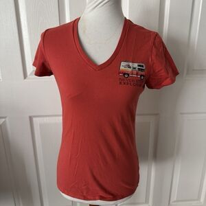 The North Face Womens Small V Neck T Shirt Graphic Tee Adventure Outdoor Hiking